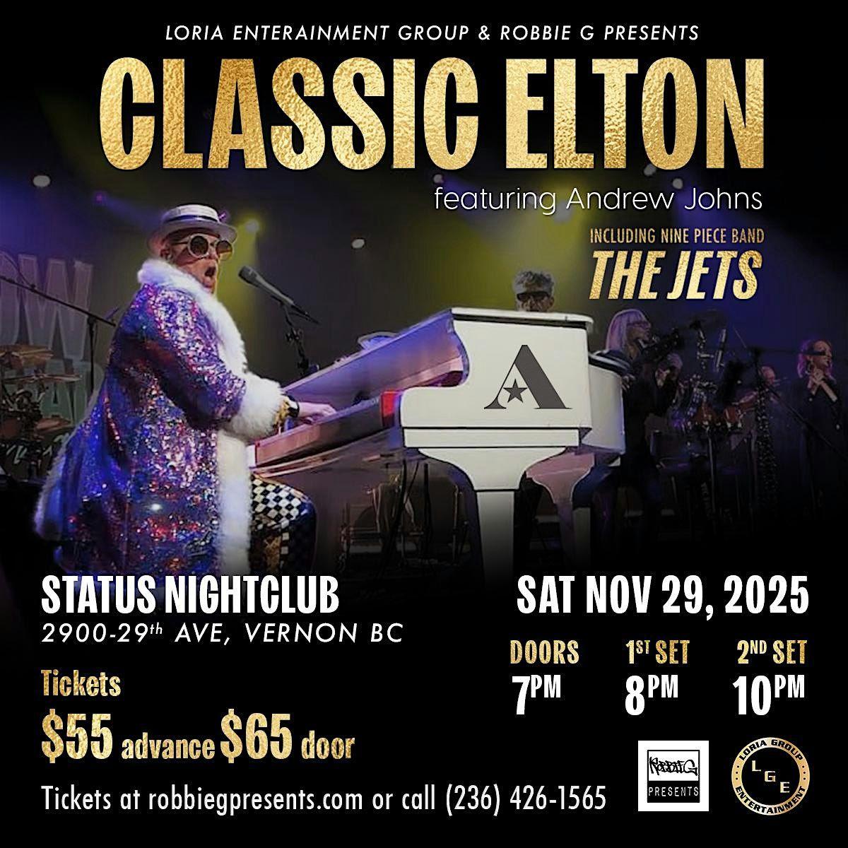 Classic Elton Live in Vernon Nov 29th at Status Nightclub