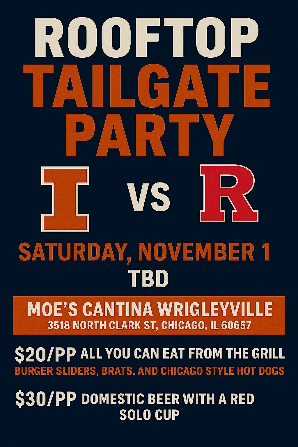 Rooftop Tailgate Party: University of Illinois vs Rutgers