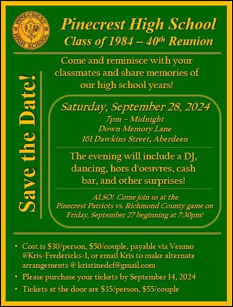 Pinecrest High School Class 1984 40th Reunion