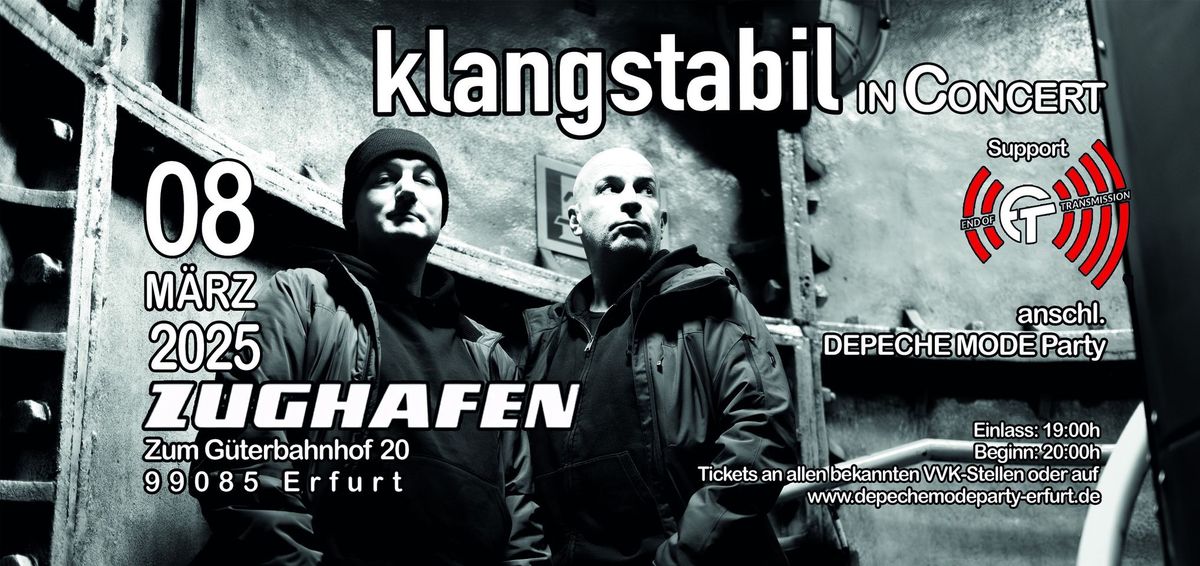 KLANGSTABIL Live In Concert\/Support: END OF TRANSMISSION inkl. DEPECHE MODE Party\/Zughafen Erfurt