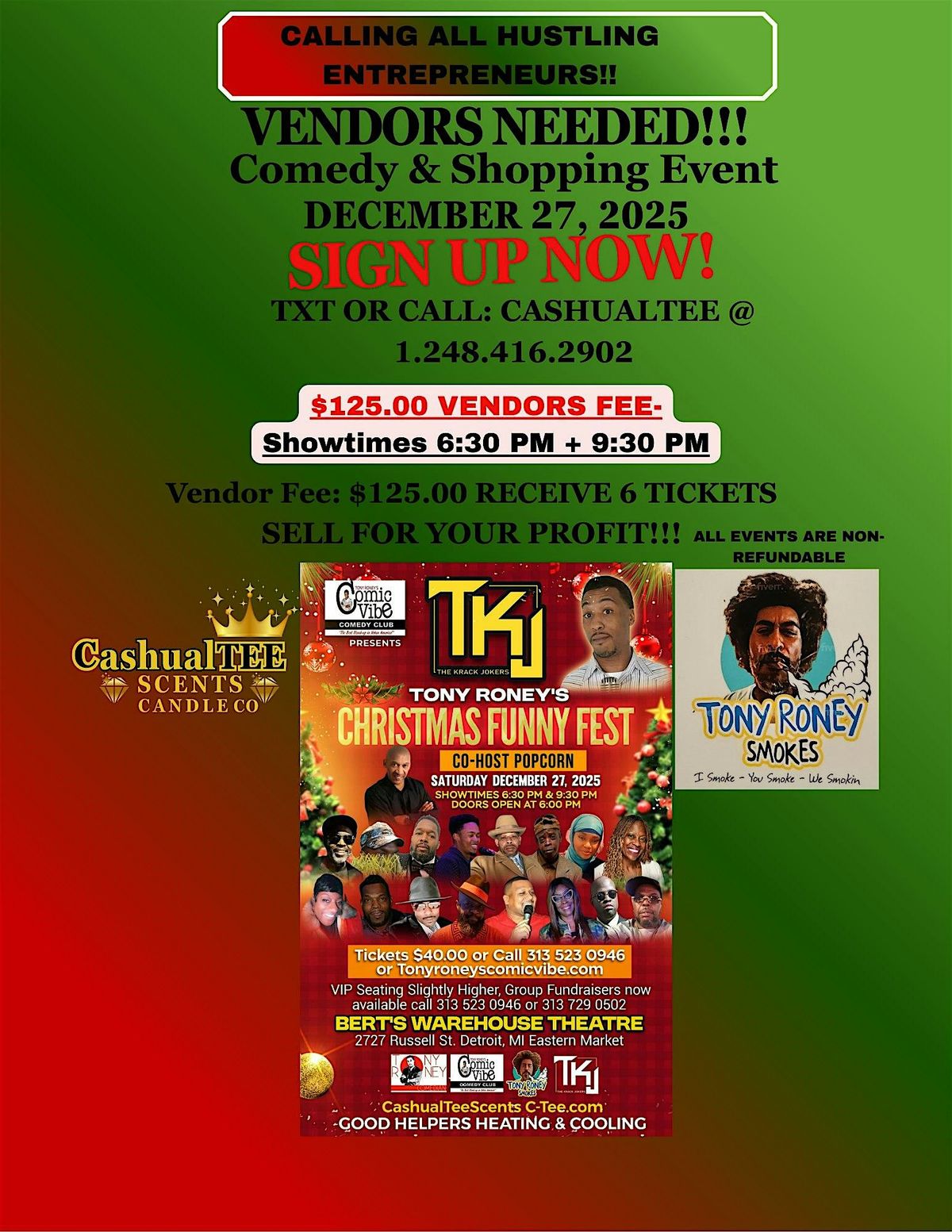 Accepting Vendors CashualTEE Tony Roney Comedy and Shopping Event!