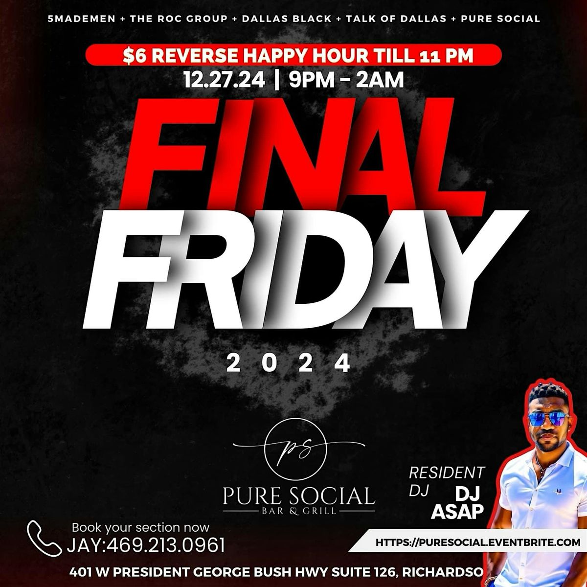 FIRST CLASS FRIDAYS @ PURE SOCIAL ($6 Drinks til 11 pm)