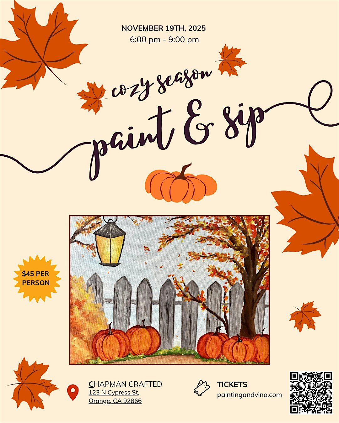 Cozy Season Paint and Sip in Old Towne orange!