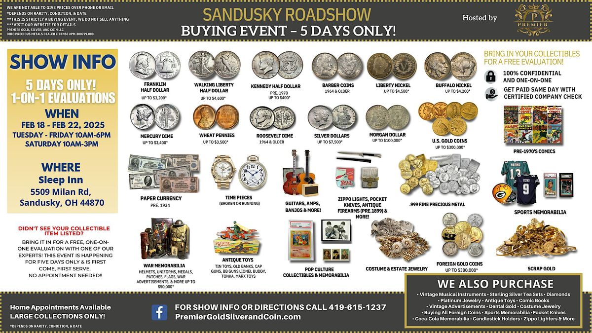 Sandusky, OH ROADSHOW: Free 5-Day Only Buying Event!