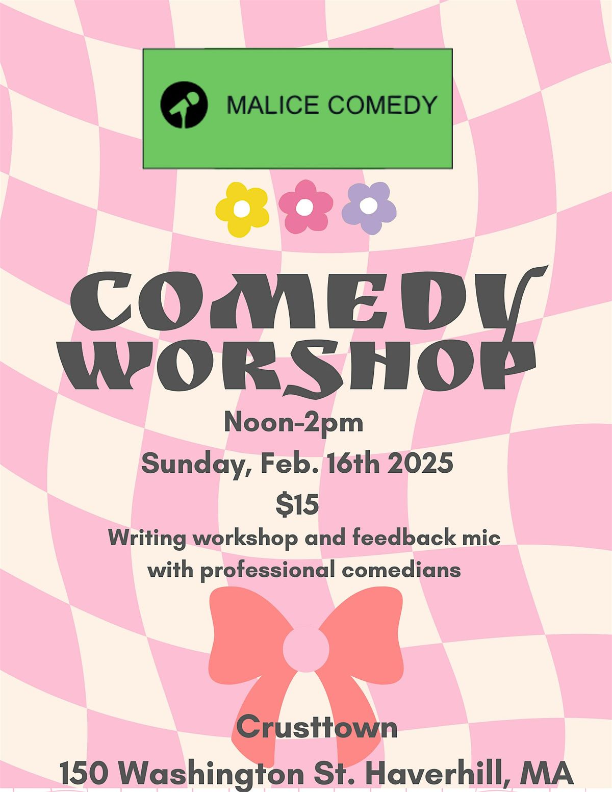 Malice Comedy Workshop with professional comedians