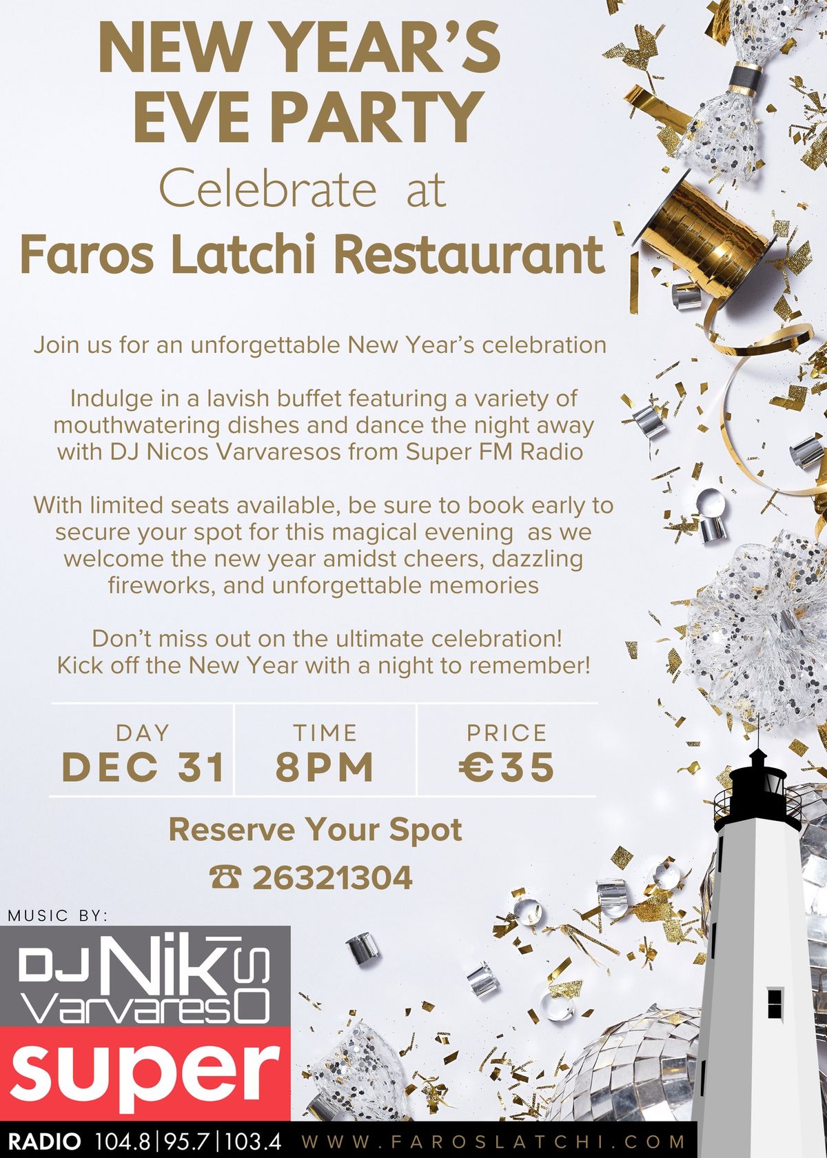 New Year\u2019s  Eve Party at Faros Restaurant