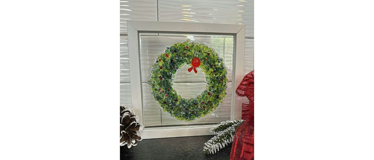 Crushed Glass & Resin Christmas Wreath in Frame Paint Art Sip Class