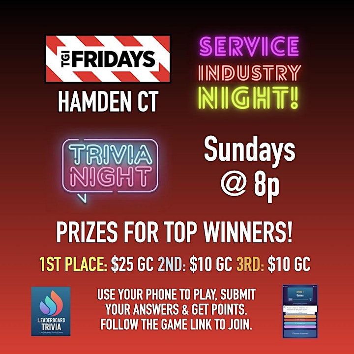 Trivia Game Night SIN Sundays TGI Fridays Hamden CT, TGI Fridays