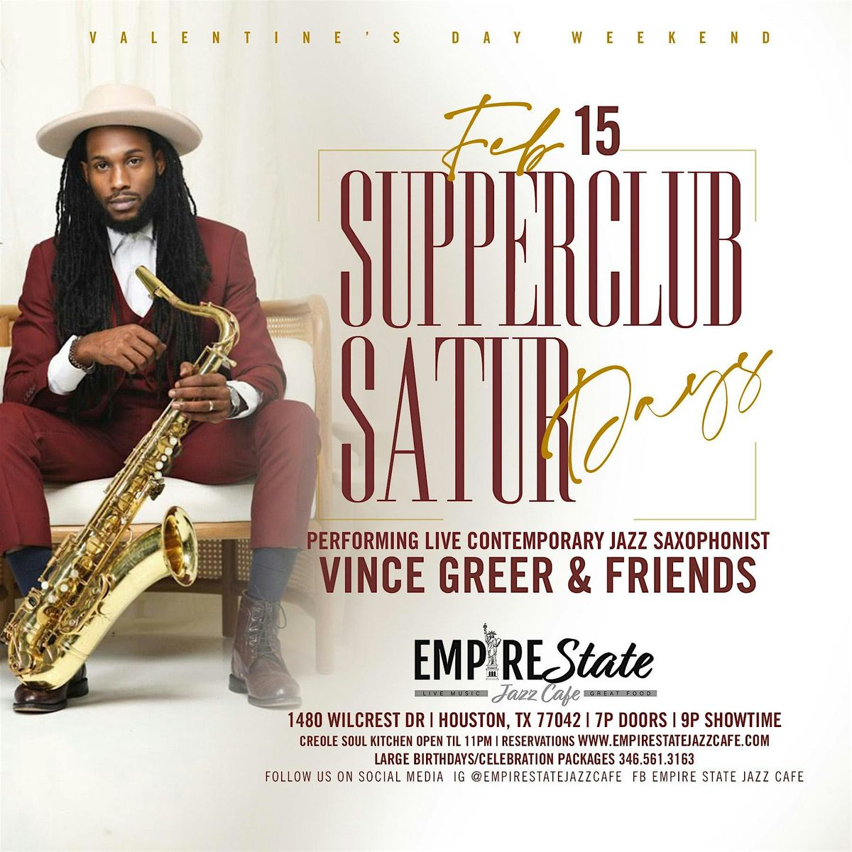 2\/15 - Supper Club Saturdays featuring Vince Greer Valentines Weekend