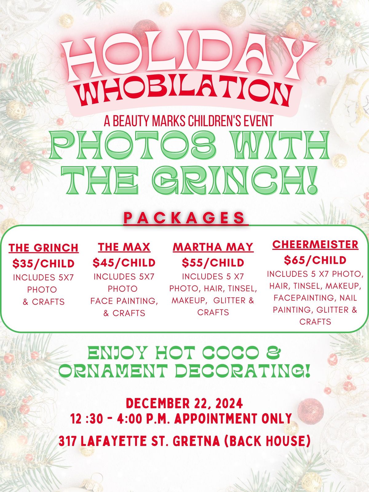 The Holiday WHObilation, Childrens event at Beauty Marks!