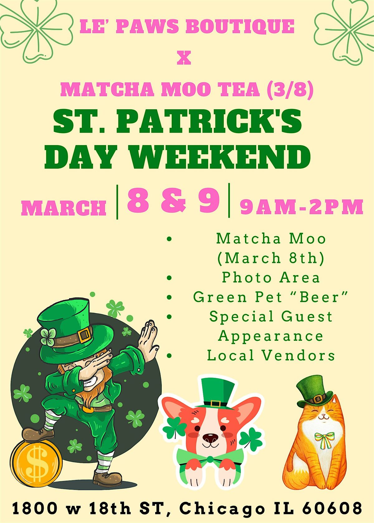 St. Patrick's Day Pet Photo Event w\/Crema Avenue Lattes Sunday Edition