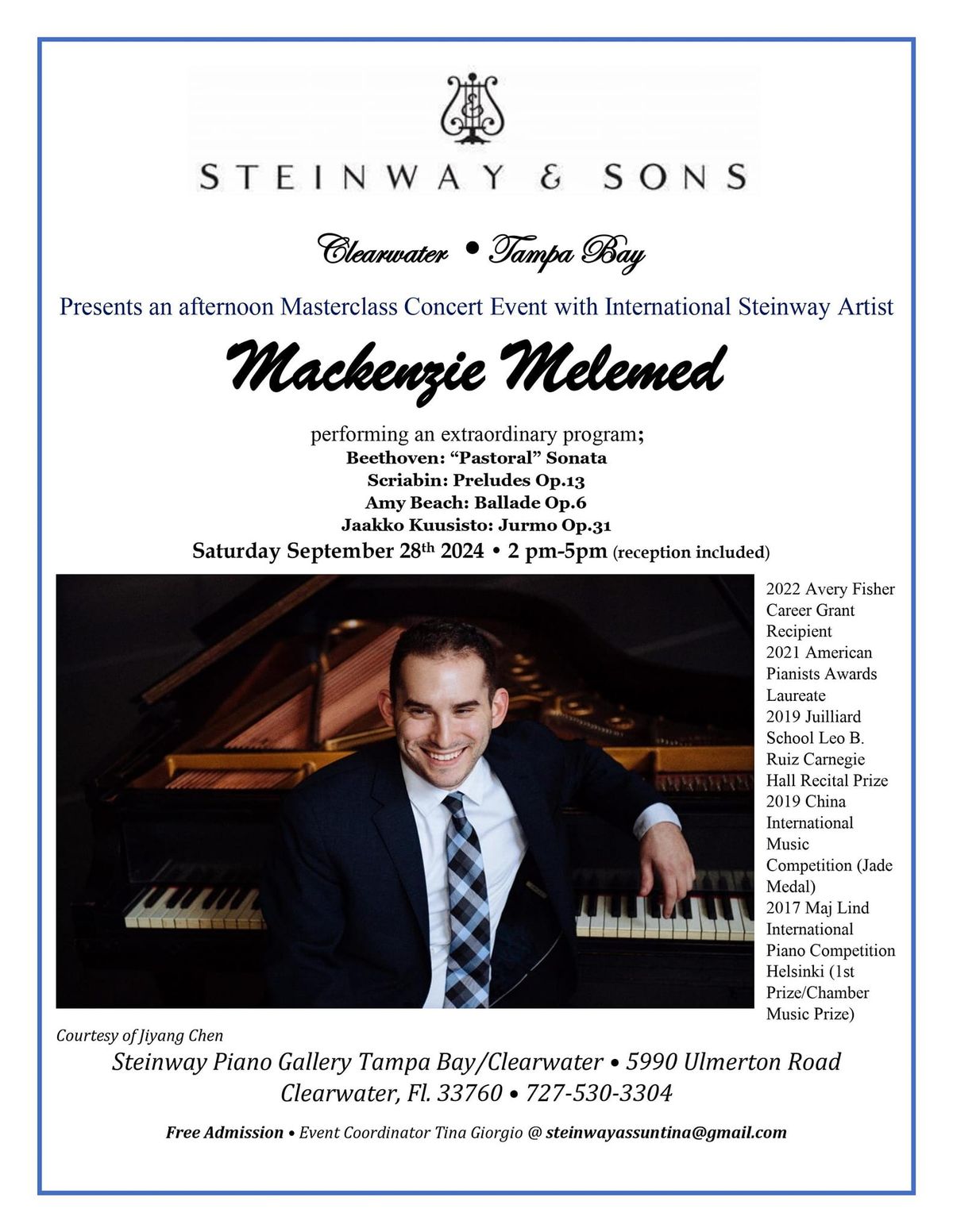 Phenomenal Masterclass Concert  with International Steinway Artist Mackenzie Melemed