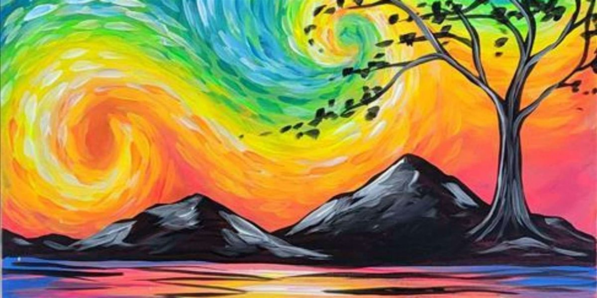 The Swirling Starry Night Above a Lake - Paint and Sip by Classpop!\u2122