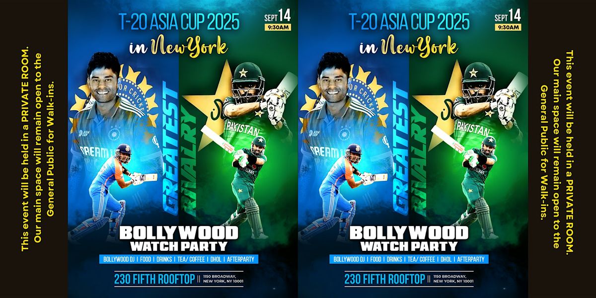 NYC BOLLYWOOD CRICKET WATCH PARTY ON BIG SCREEN @230 FIFTH ROOFTOP