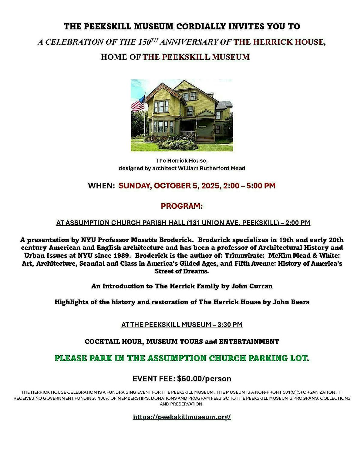 CELEBRATION OF THE HERRICK HOUSE, HOME OF THE PEEKSKILL MUSEUM