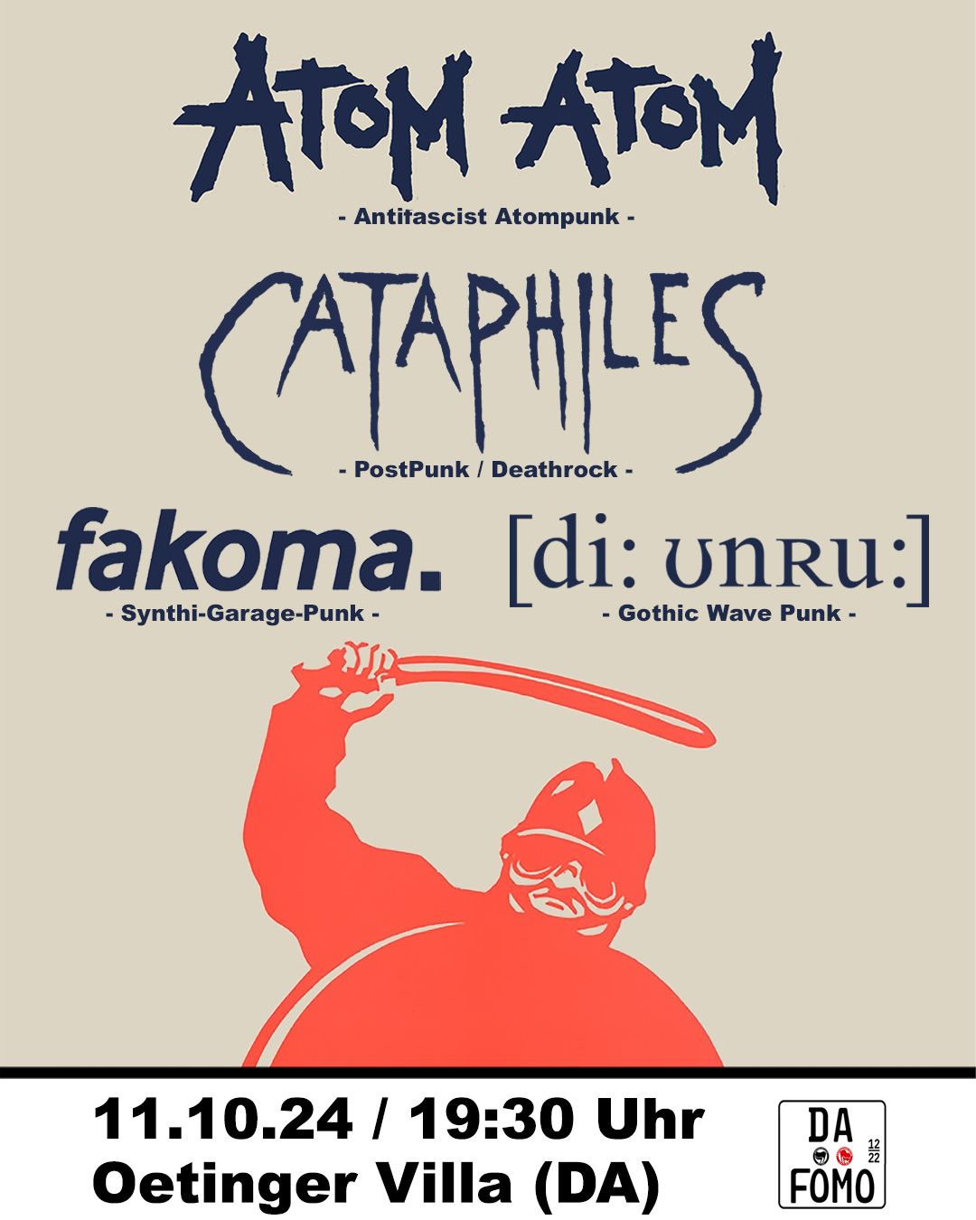 Atom Atom + Cataphiles + Fakoma + [di: unru:] | Punk\/Synthi\/Wave Show in der Oetinger Villa