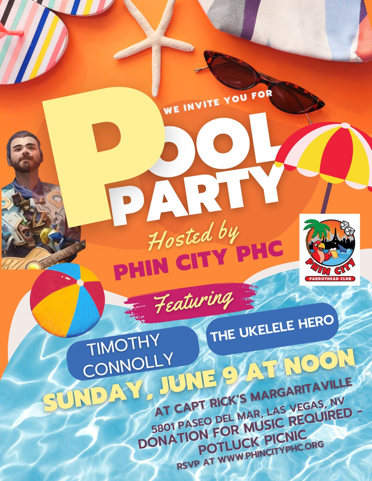 Pool party and Potluck with Timothy Connelly 