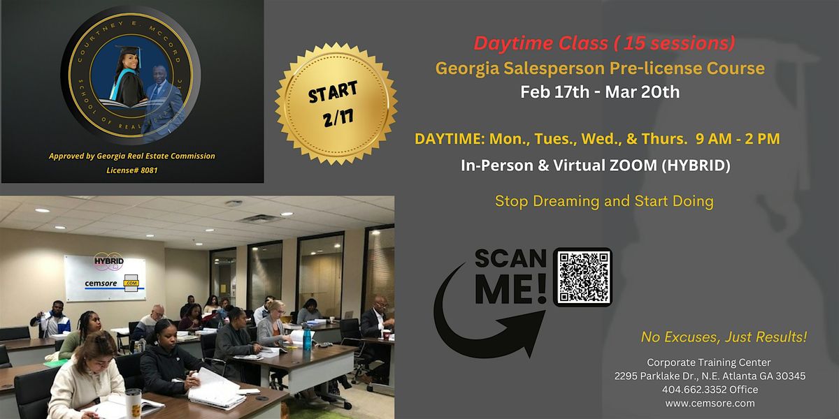 GEORGIA REAL ESTATE SALESPERSON DAYTIME PRE-LICENSE COURSE (15 SESSIONS)