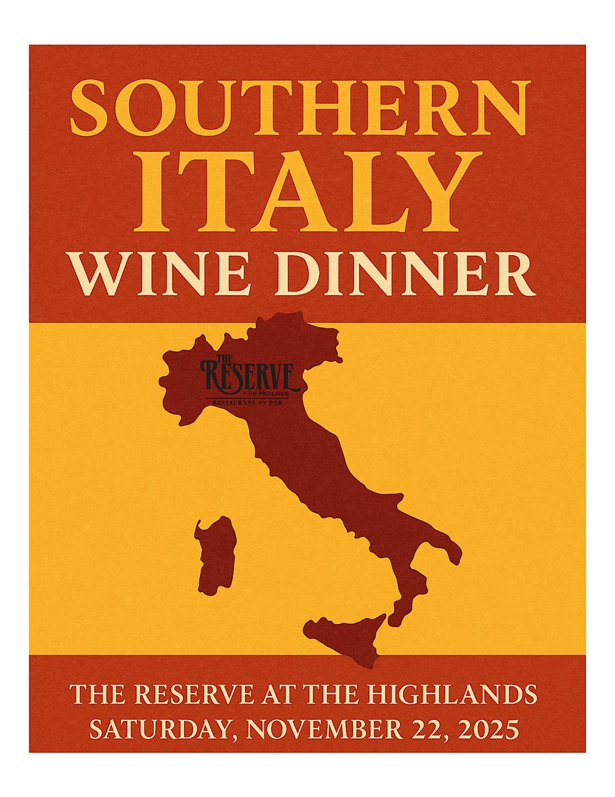 Under The Sicilian Sun - Wine Dinner at The Reserve