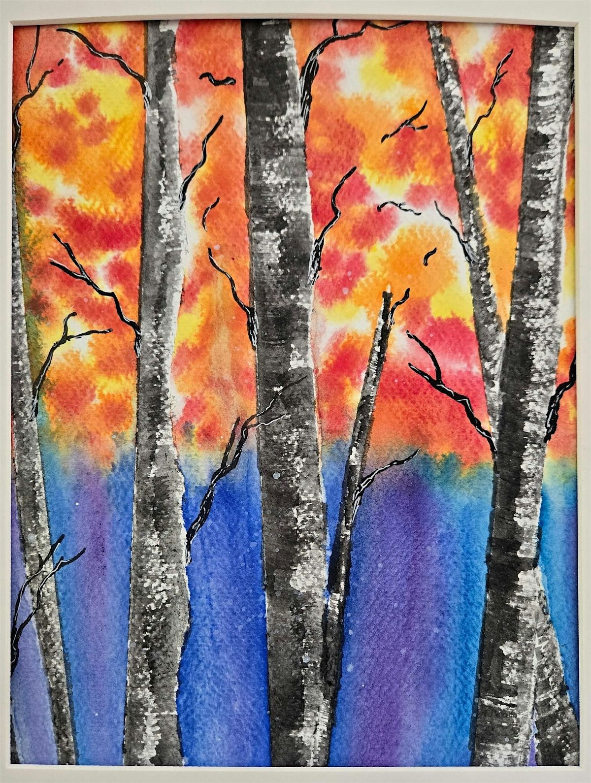 Watercolor & Mixed Media Birch Tree Painting Class