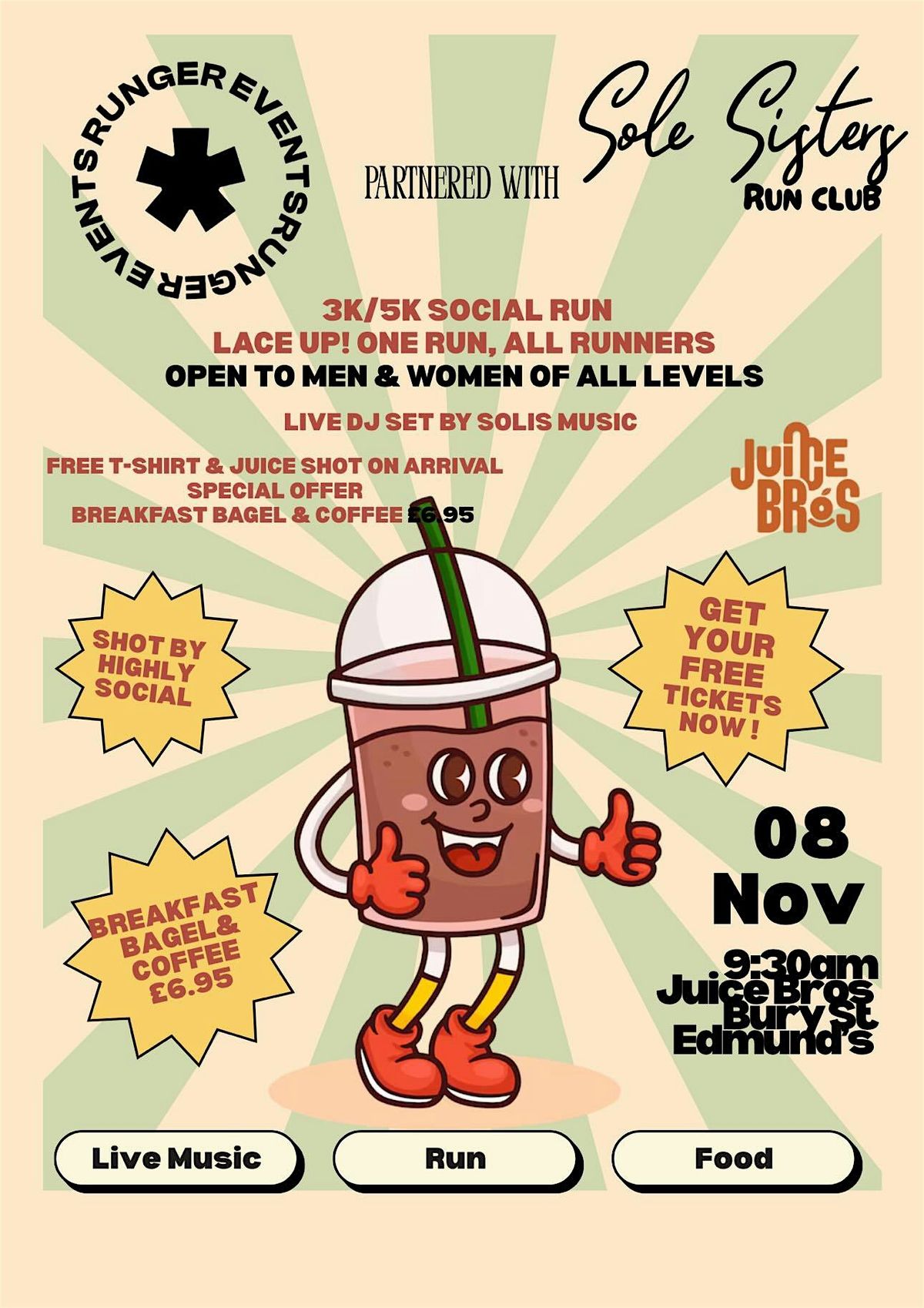 RUNGER EVENTS X SOLE SISTERS X JUICE BROS - BSE 3\/5k MUSIC + FOOD