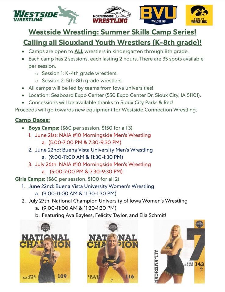 Westside Connection Wrestling 5-8 Girls Camp Featuring U of Iowa
