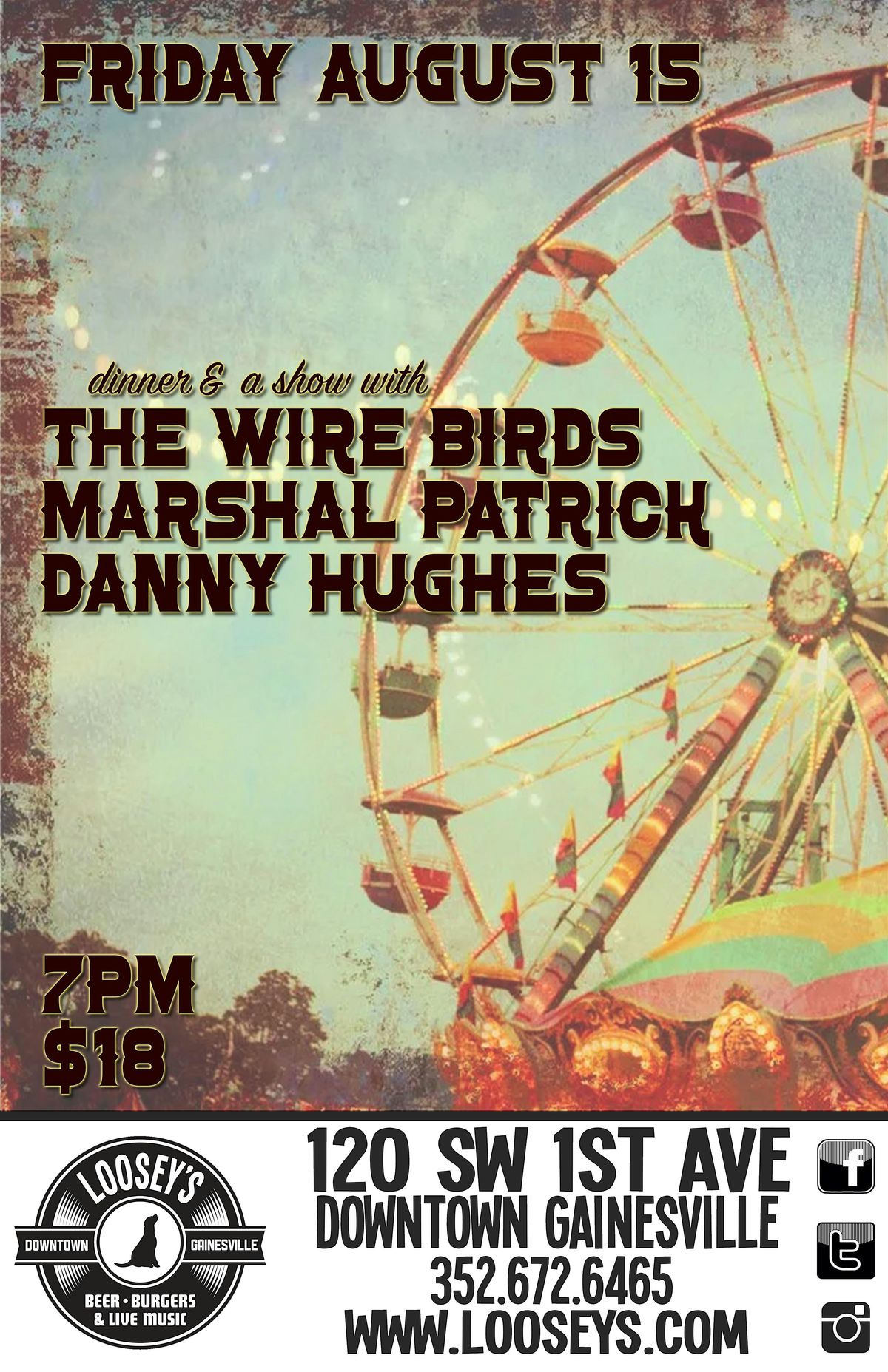 Dinner & show with The Wire Birds, Marshal Patrick & Danny Hughes