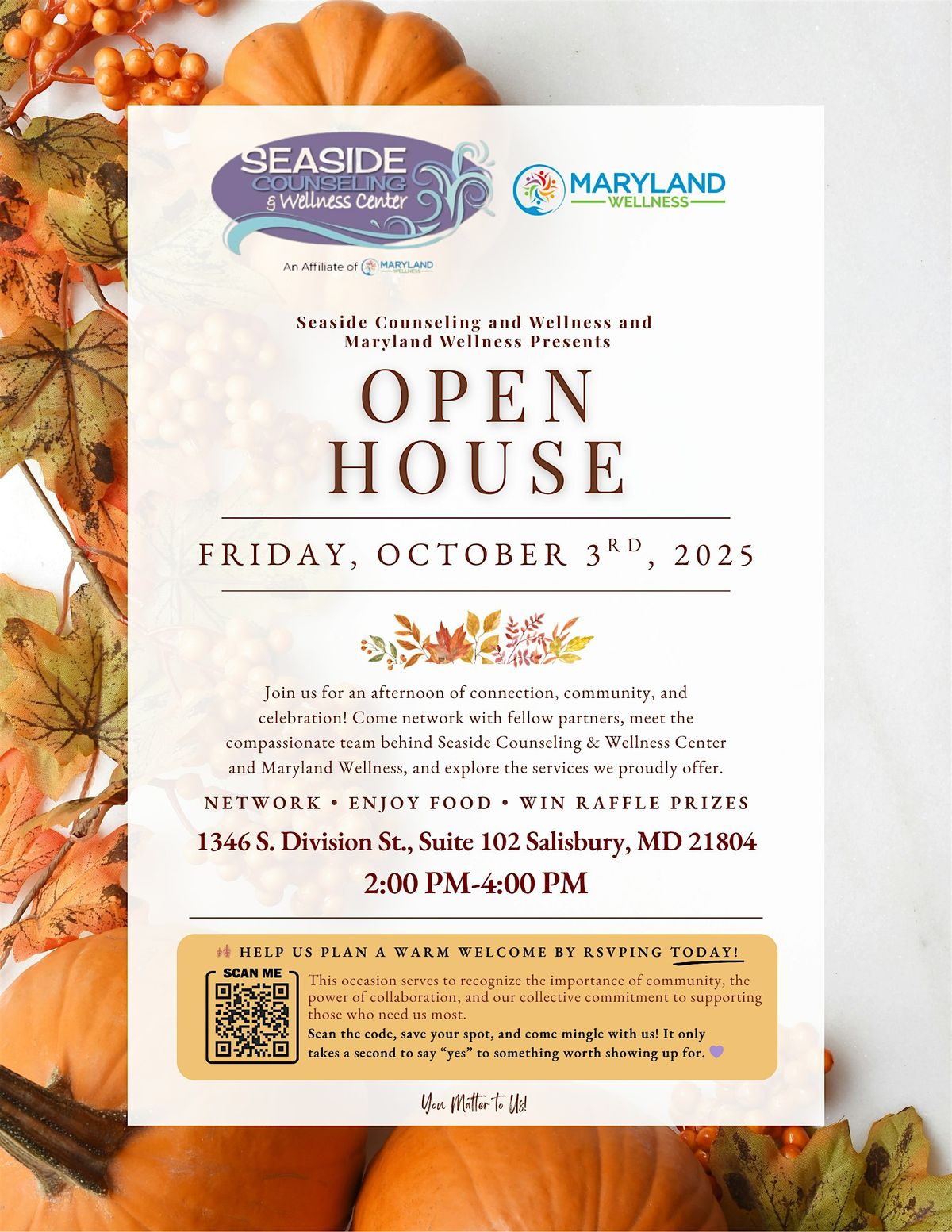 Seaside Counseling & Wellness and Maryland Wellness Presents: Open House