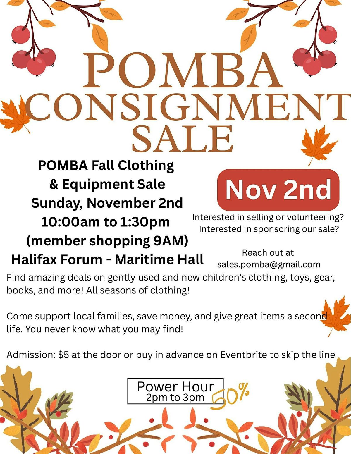 POMBA Fall Clothing & Equipment Sale