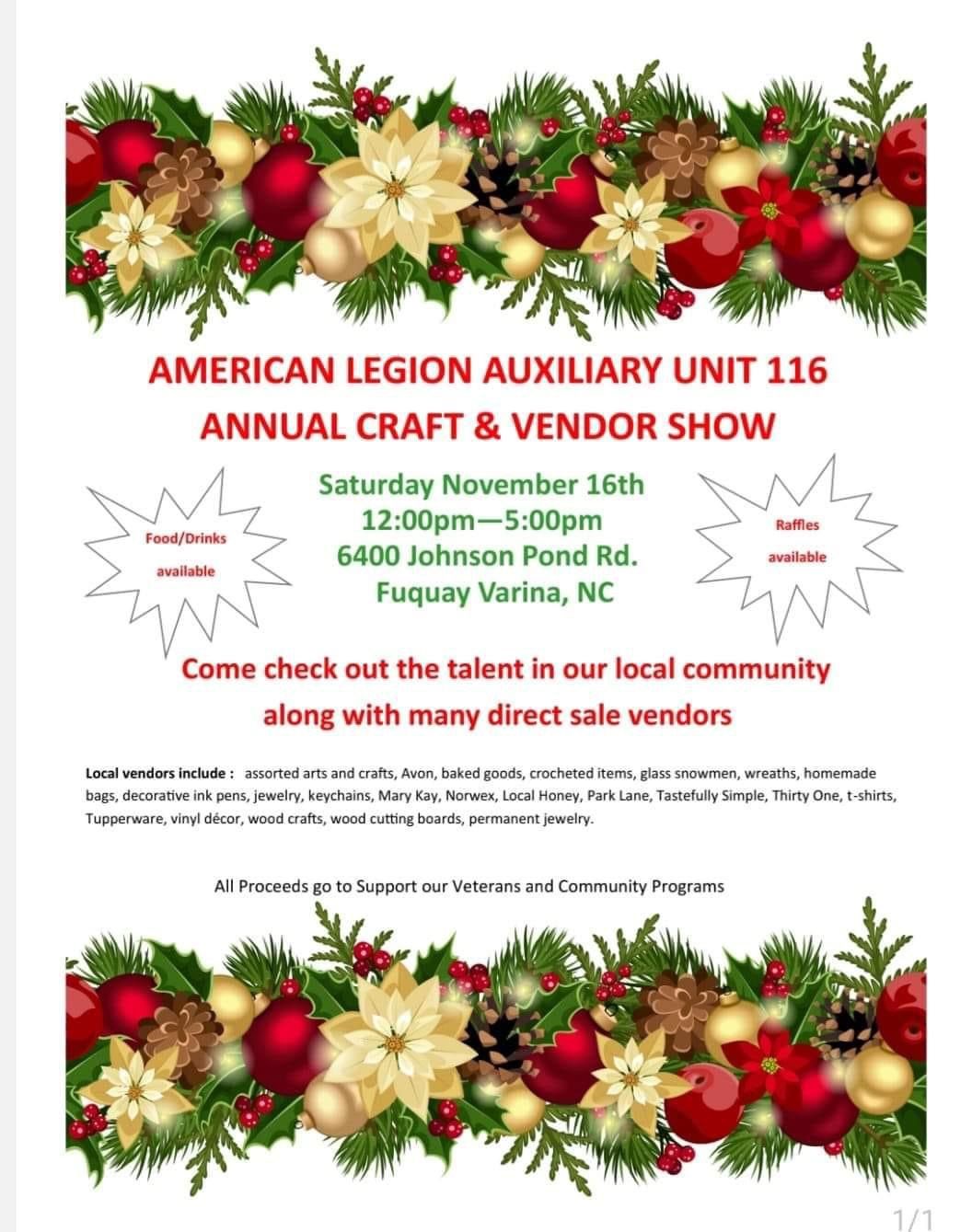 Annual Craft & Vendor show - hosted by Auxilliary Unit 116