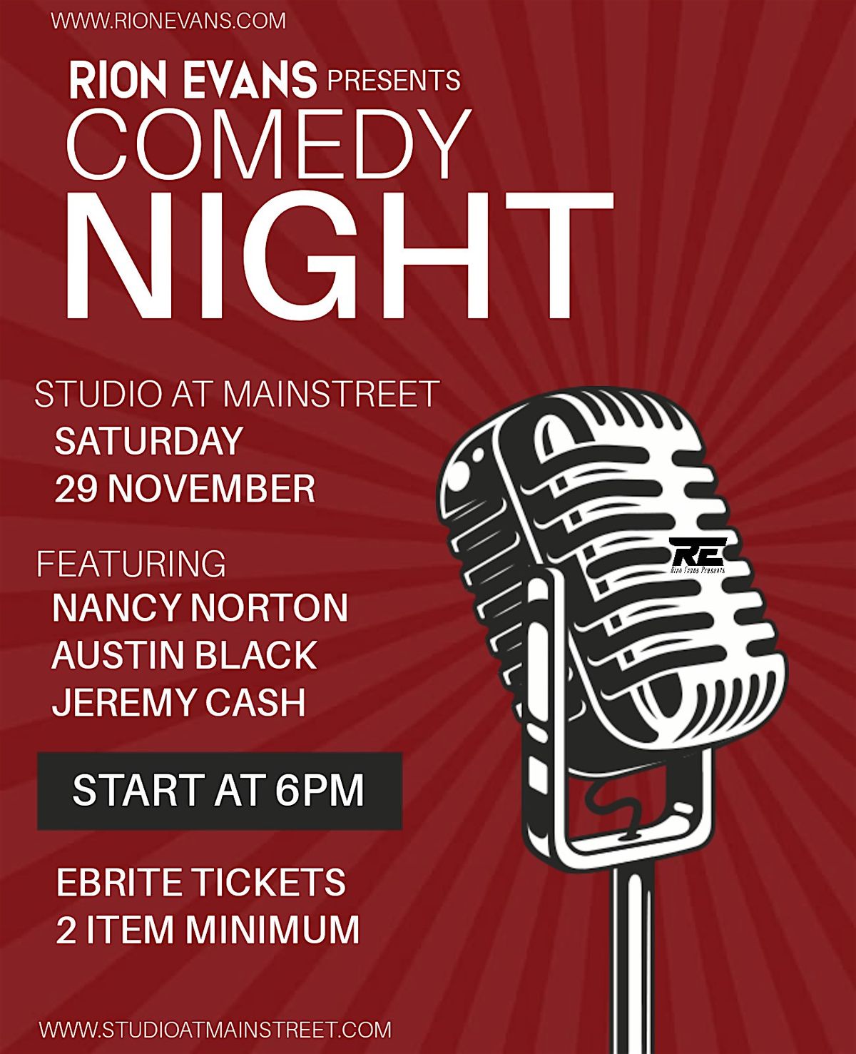 RION EVANS presents COMEDY NIGHT @ The Studio