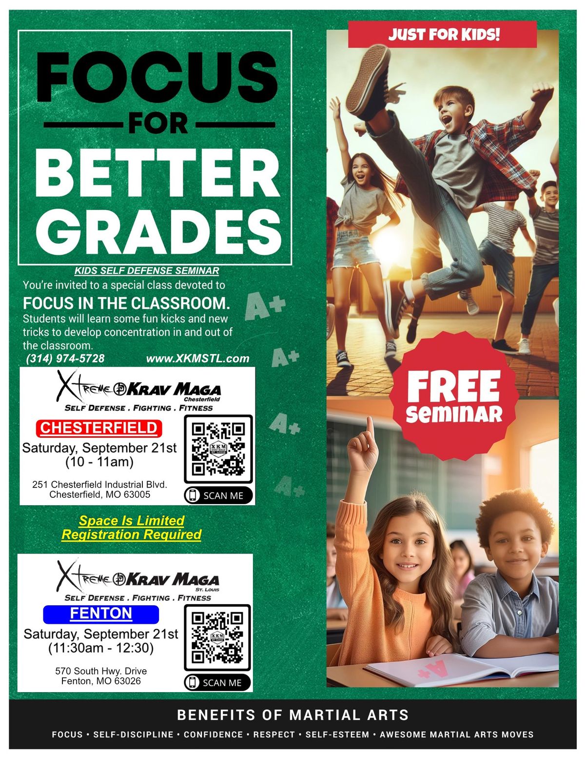 FREE Kids Focus For Better Grades Self Defense Seminar [Chesterfield]