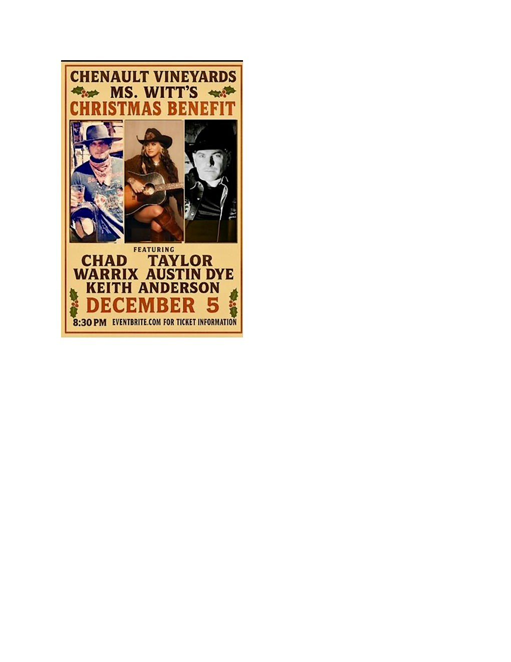 Ms. Witt Christmas Benefit Concert w\/ Chad Warrix, TAD & Keith Anderson