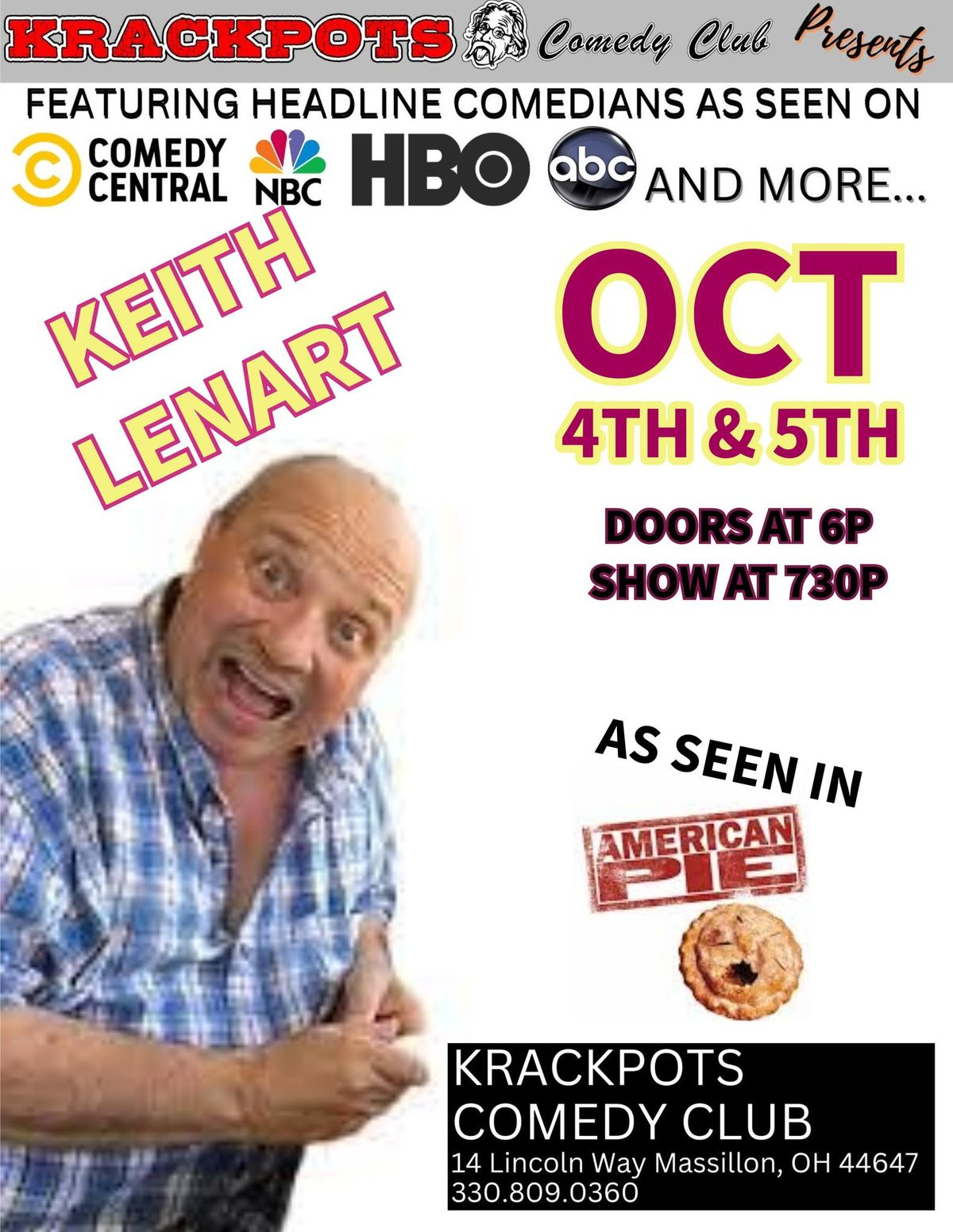 Comedian Keith Lenart at Krackpots Comedy Club, Massillon