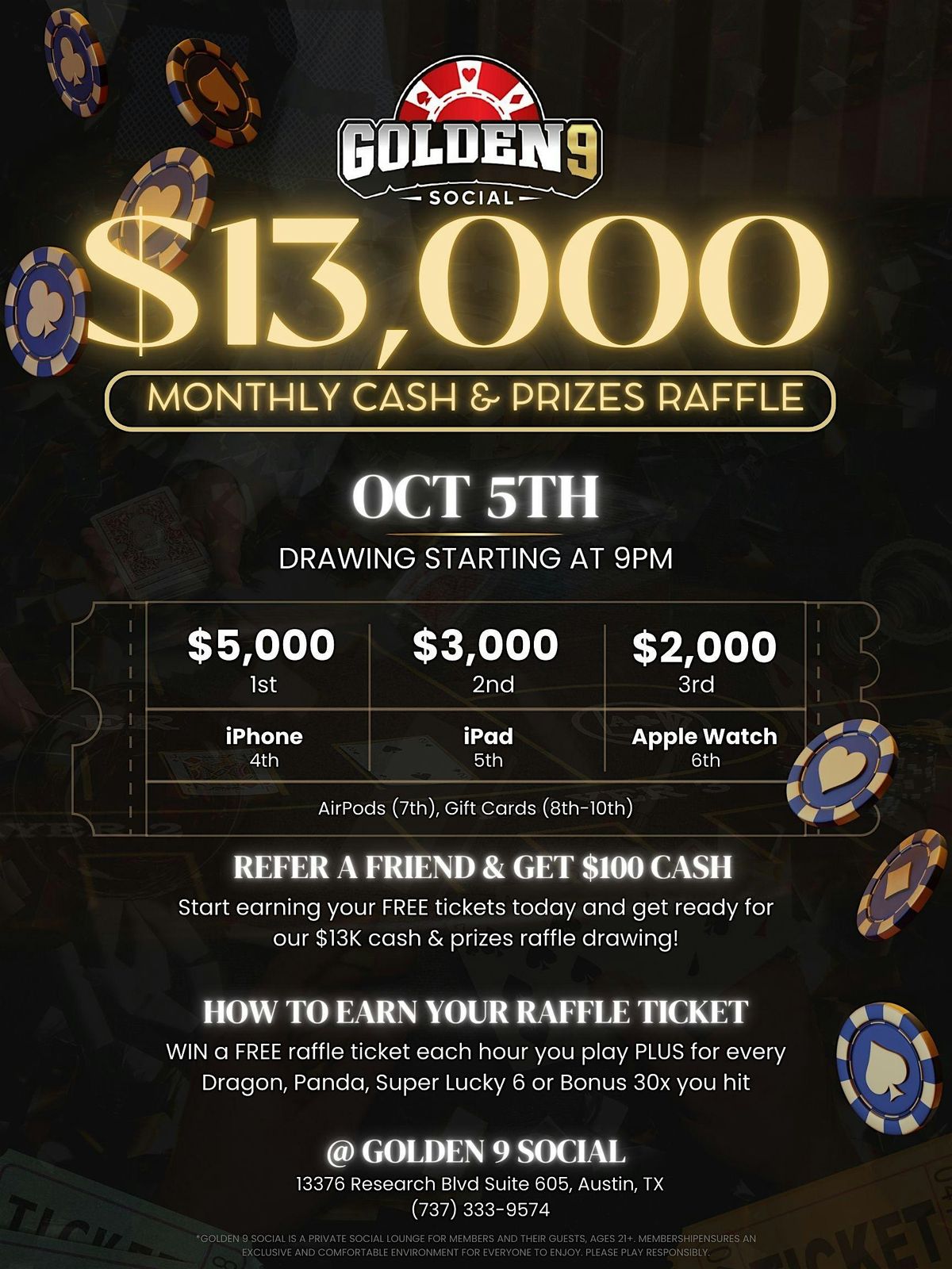 $13,000 Monthly Cash & Prizes Raffle
