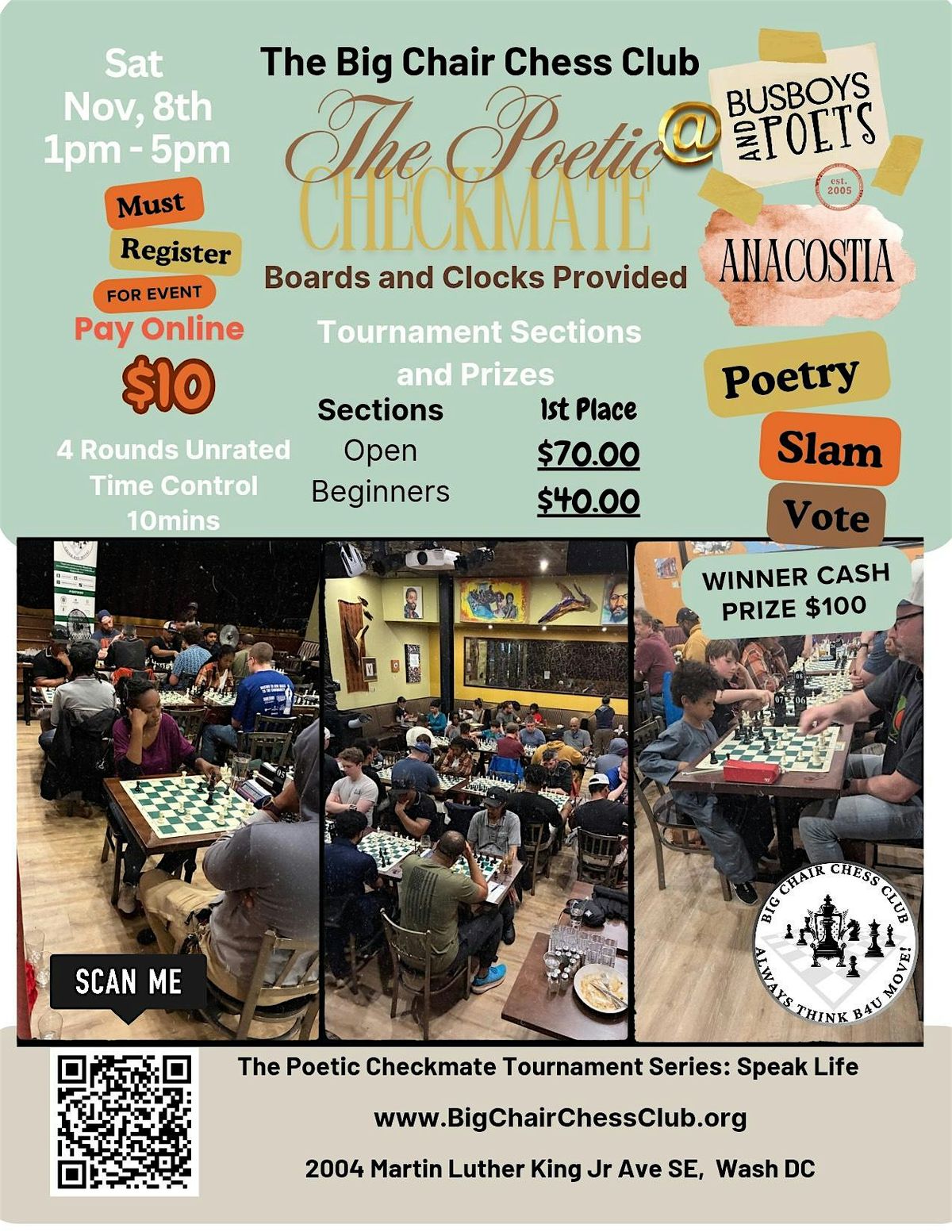 The Poetic Checkmate Tournament & Poetry Slam @ Busboys and Poets