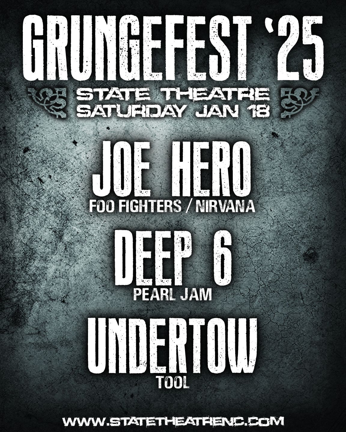 Greenville GrungeFest '25 with Joe Hero (Foo Fighters\/Nirvana), Deep 6 (Pearl Jam), Undertow (Tool)