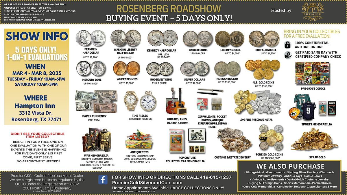 Rosenberg, TX ROADSHOW: Free 5-Day Only Buying Event!