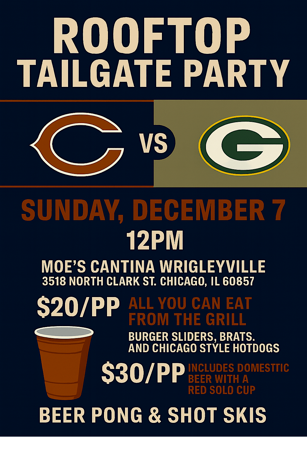 Rooftop Tailgate Party: Bears vs. Green Bay Packers
