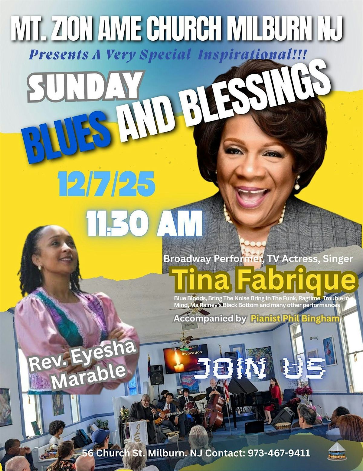 First Sunday Blues and Blessings with Tina Fabrique at Mt Zion AME Milburn