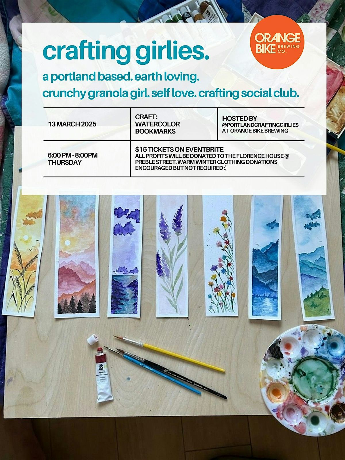 Crafting Girlies - Watercolor Bookmarks @ Orange Bike Brewing