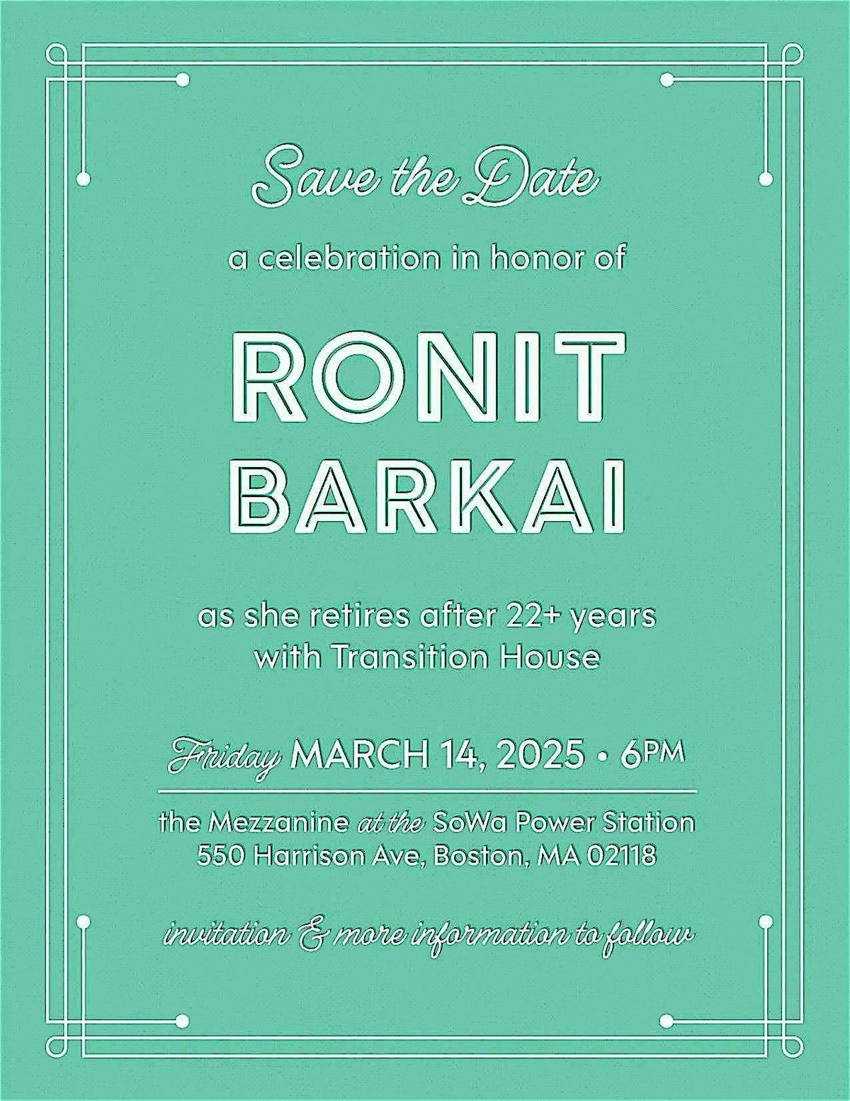 Ronit Barkai's Retirement Party Fundraiser