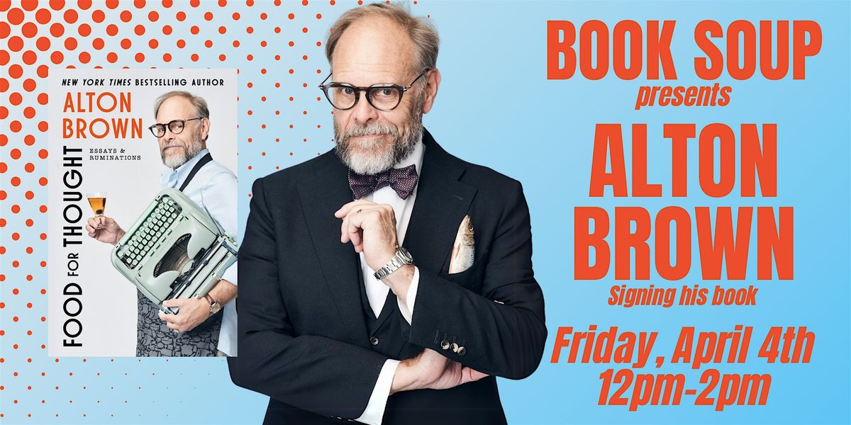 Alton Brown signs Food for Thought: Essays and Ruminations