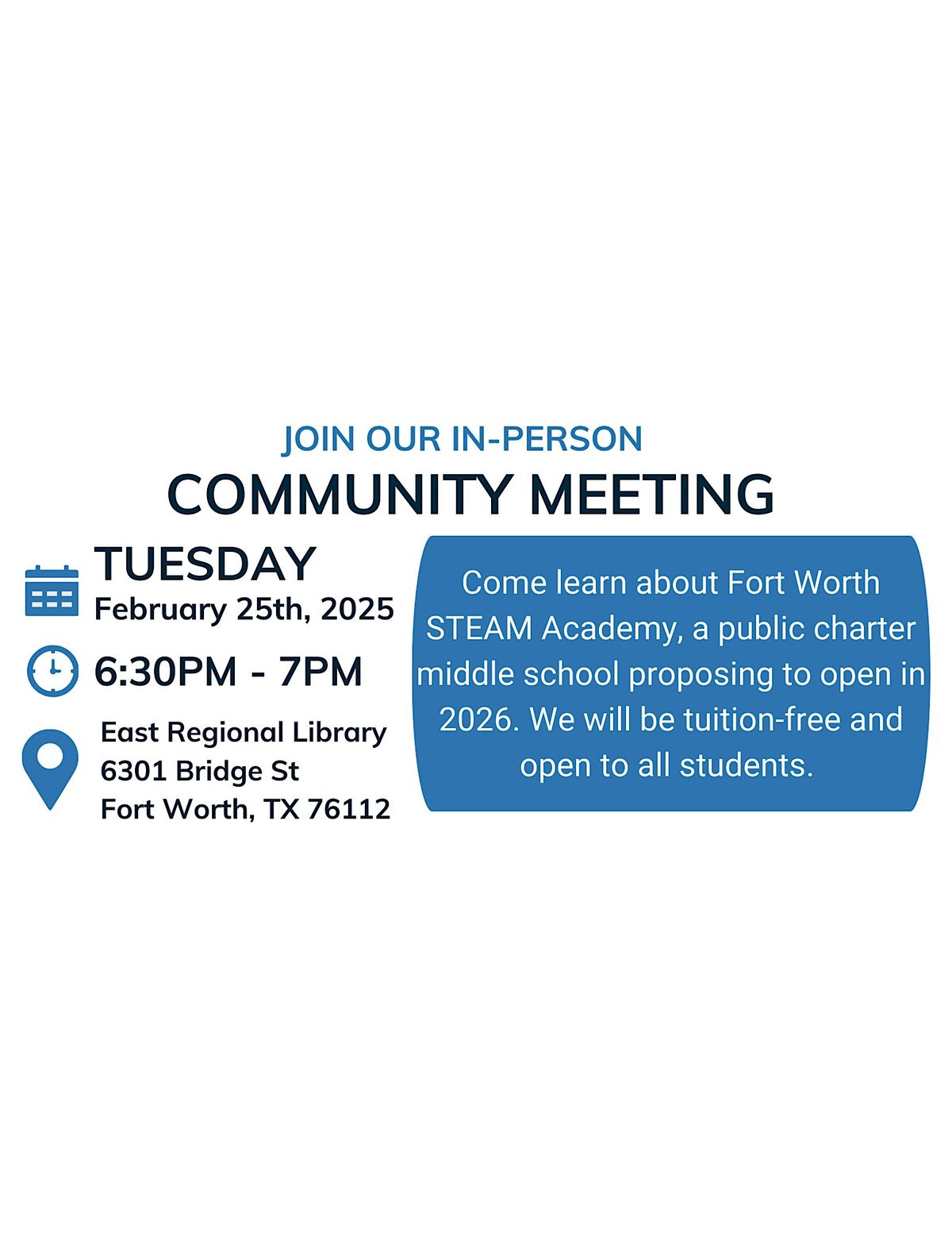 Fort Worth STEAM Academy February Community Meeting (In-Person)