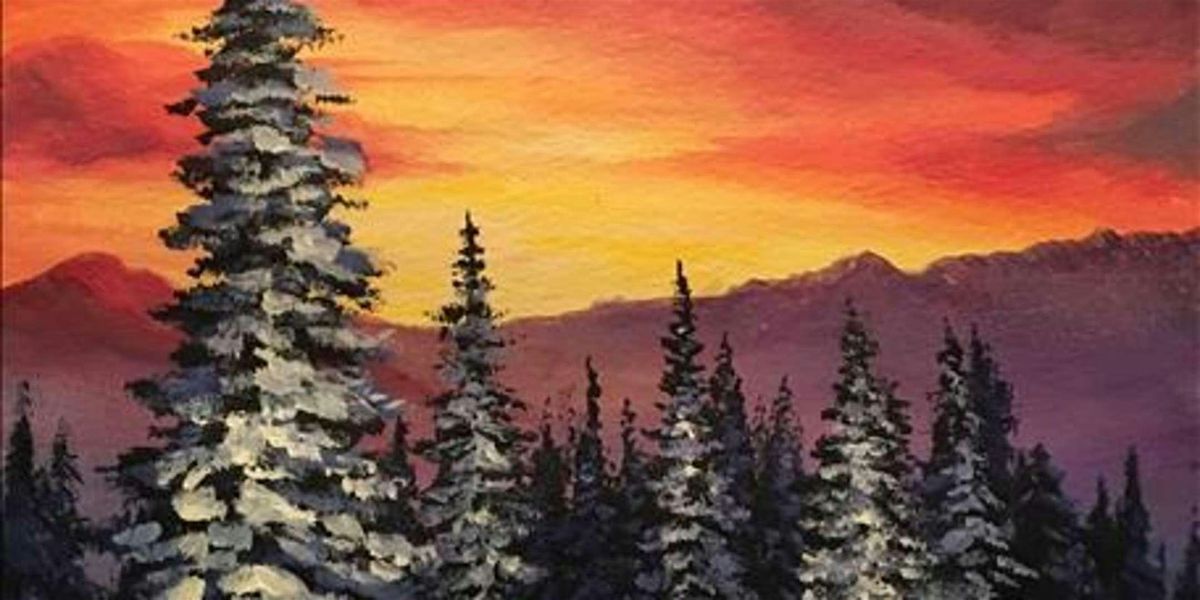 Sunset in a Snowy Forest - Paint and Sip by Classpop!\u2122