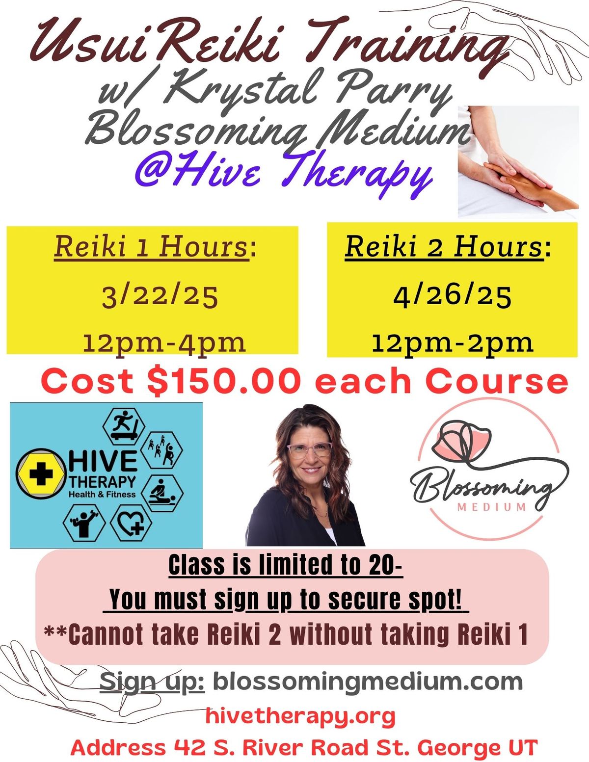 REIKI I & II Classes at Hive Therapy *2 separate dates see details