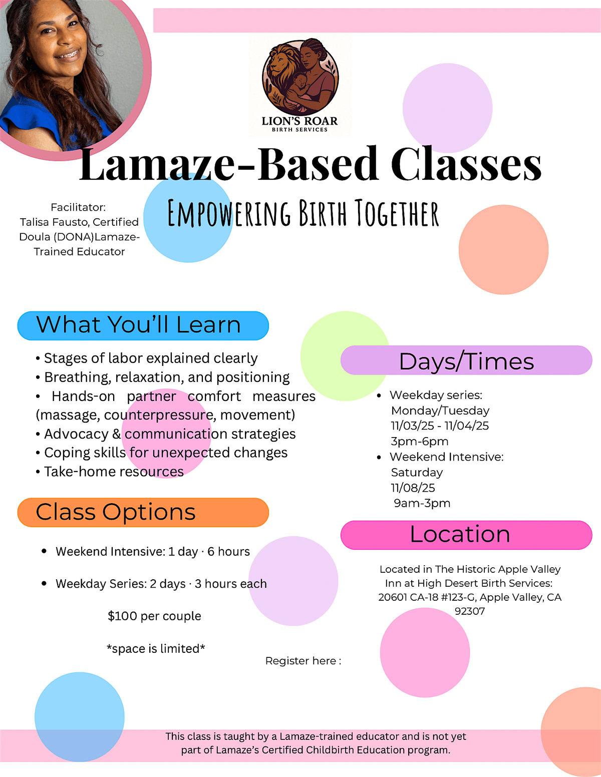 Lamaze Based childbirth Education Class