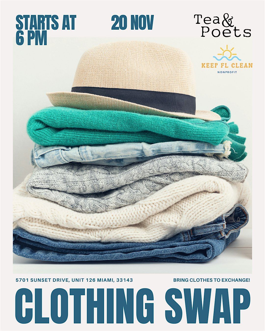 Monthly Clothing Swap  by Keep FL Clean @ Tea & Poets