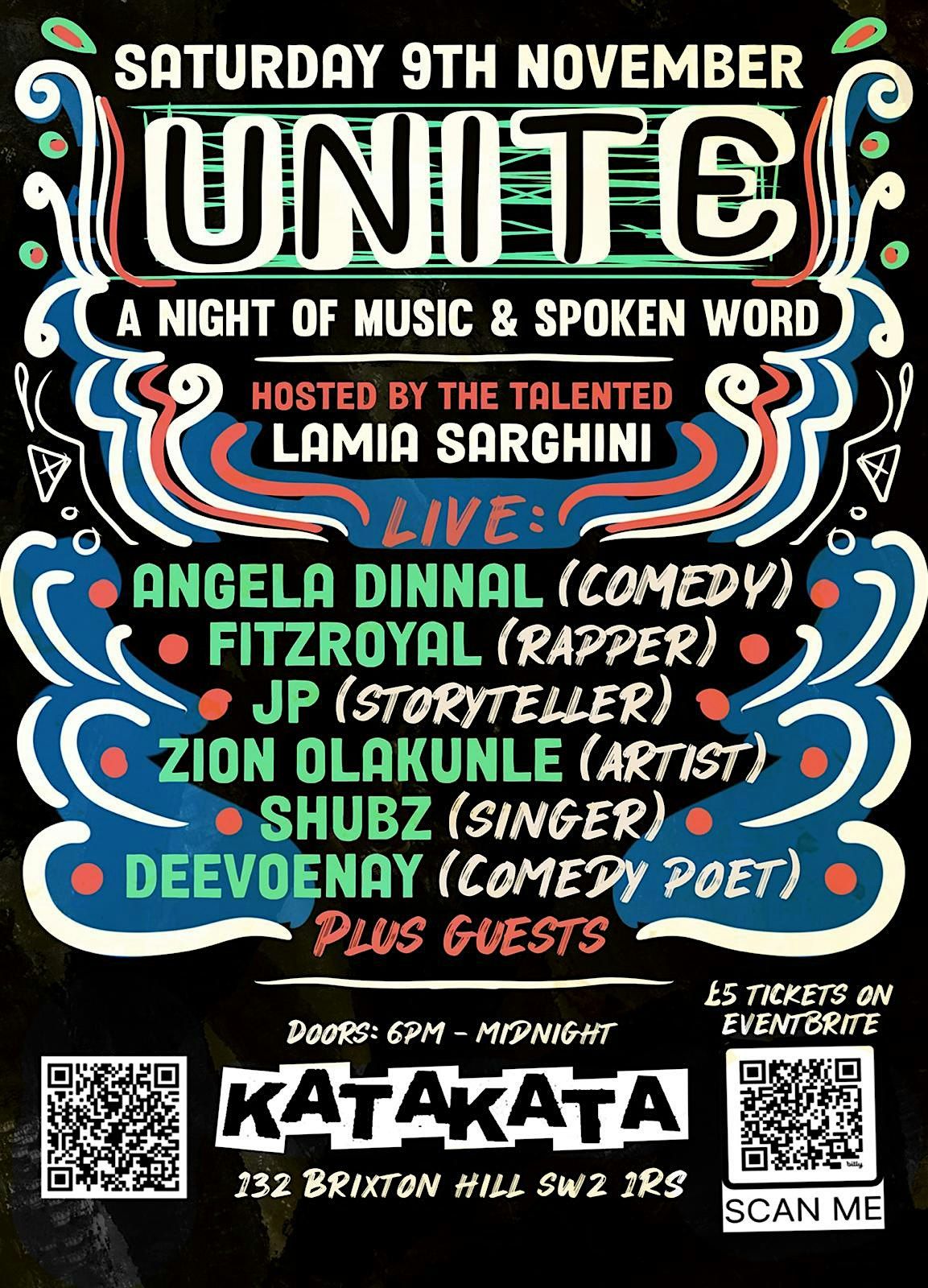 UNITE - \u00a35 - A night of music and spoken words