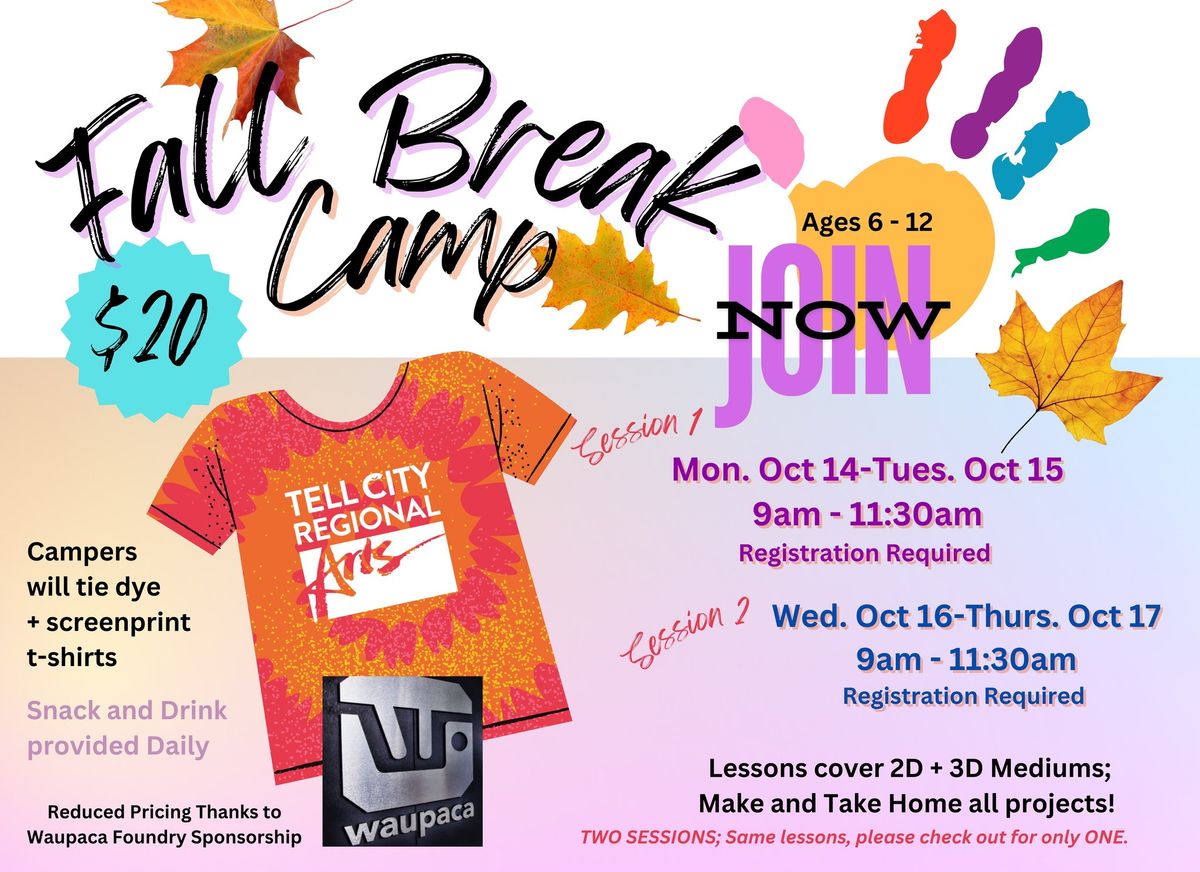 Kids Art Camp (Wed and Thurs; Fall Break)